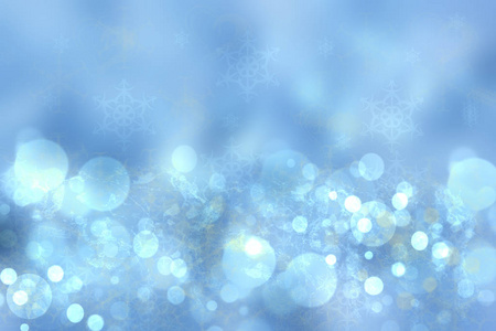 抽象模糊的节日蓝色背景为圣诞节与Bokeh散焦蓝灯。
