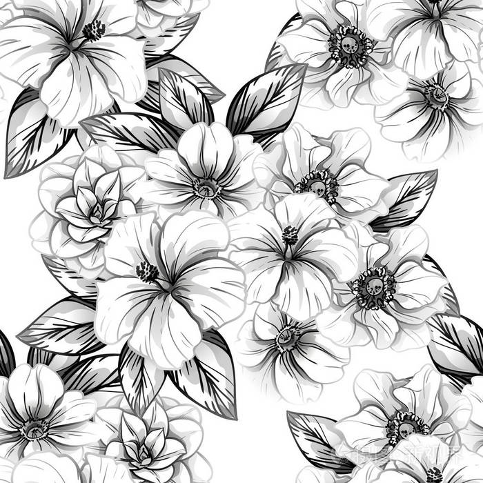 黑白花元素.插画-正版商用图片137r5c-摄图新视界