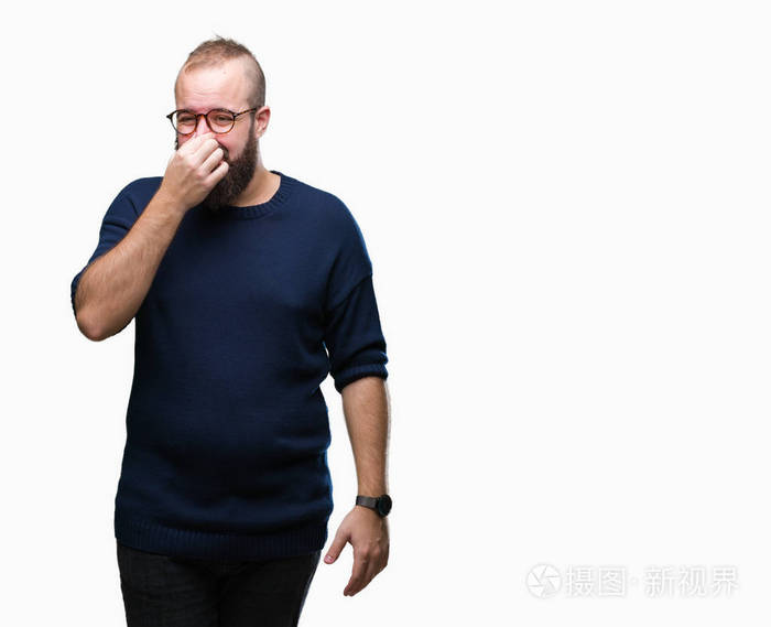 上闻着一些臭味和令人恶心的难以忍受的气味,用手指在鼻子上屏住呼吸