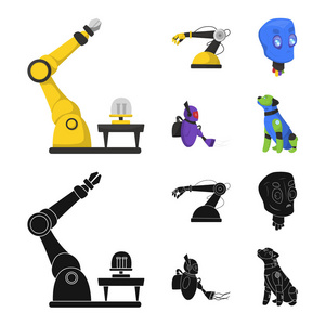 机器人和工厂符号的矢量设计。机器人与空间股票矢量图集