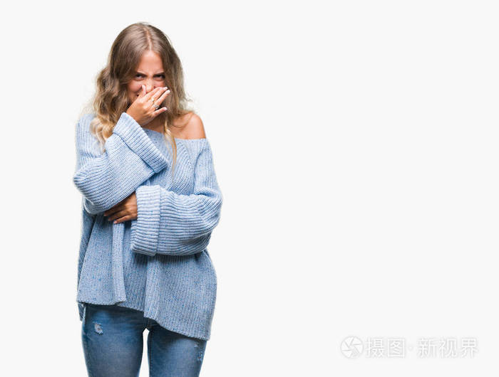 臭味和令人恶心的难以忍受的气味用手指在鼻子上屏住呼吸难闻的概念