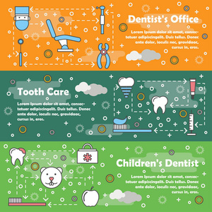 矢量薄线艺术牙医网站横幅模板图片