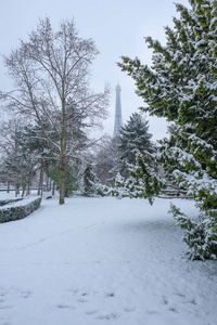 巴黎冬季冰雪下的埃菲尔铁塔图片