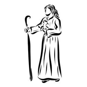 主耶稣,手里拿着杖和羊羔照片