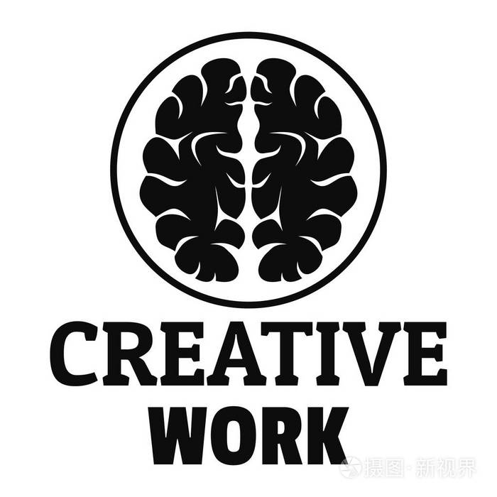 创造性的大脑工作标志。 简单说明创意脑工作矢量标志的网页设计隔离在白色背景