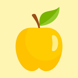 金苹果图标, 扁平风格带螺旋桨的亮黄色飞机.卡通航空车.