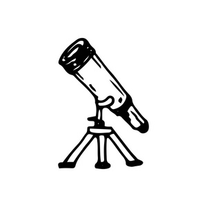 手绘望远镜涂鸦图标. 手绘黑色素描. 签名卡通符号. 装饰元素.