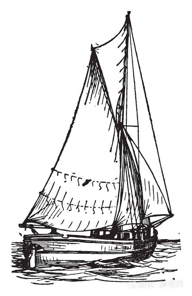 单桅帆船是一个小的前和船尾操纵船只与一个桅杆和固定弓印刷复古线