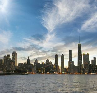 芝加哥夏季日落天际线