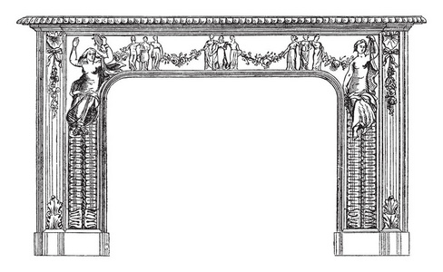 壁炉框架是用图形设计的，它包含在一个火箱复古线绘图或雕刻插图。