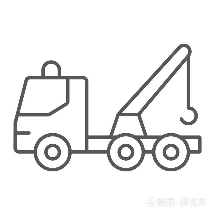 插画 拖车薄线图标, 运输和服务, 紧急标志, 矢量图形, 一个白色背景
