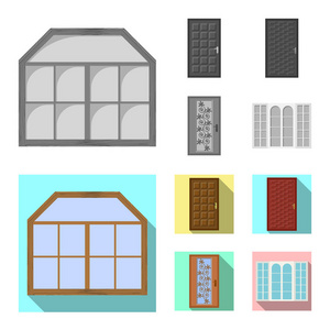 门和前图标的孤立对象。门和木制股票矢量图的收集