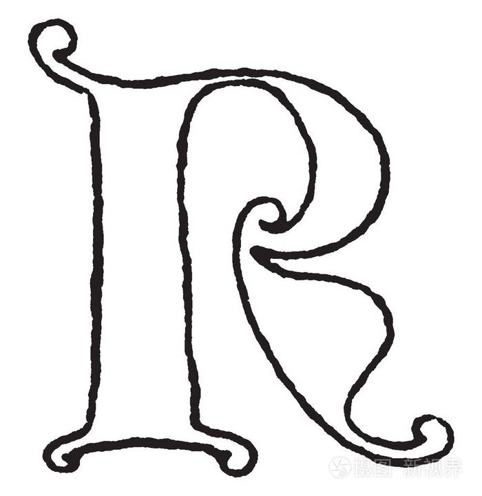 一个古老的英文字母r老年线绘图或雕刻插图插画-正版商用图片139259