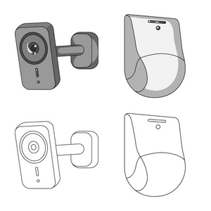 矢量插图的闭路电视和相机图标。中央电视台与系统股票符号的网络采集