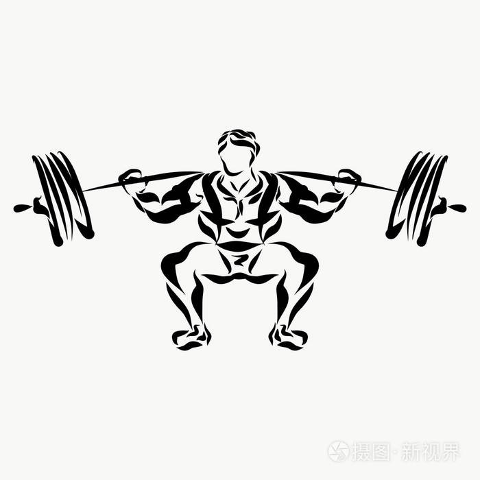 肌肉发达的人举重运动员举起杠铃