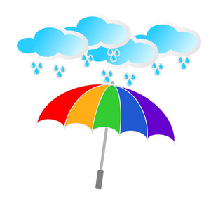 伞图标与云和雨。防雨标志。平面设计风格。