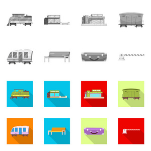 列车和车站标志的矢量设计。为网络收集列车和车票库存符号。