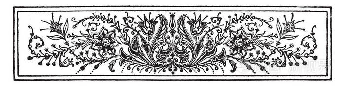 横幅有非常古色古香的花卉图案在这幅图像复古线绘图或雕刻插图