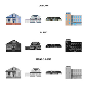建筑物和前面图标的孤立对象。股票的建筑物和屋顶矢量图标集