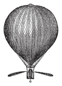 鲁纳迪气球，文森佐鲁纳迪是1783年英国第一次气球飞行的飞行员，老式线条绘制或雕刻插图。