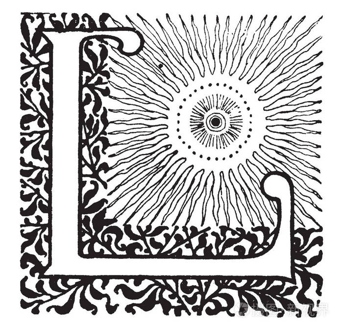 装饰性大写字母l复古线条画或雕刻插图