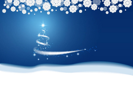 圣诞蓝色背景。暴风雪。星星和雪。