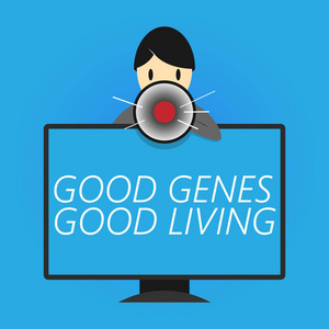 写笔记显示好基因好生活。商业照片展示遗传基因结果长寿健康生活