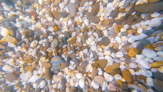 夏季黑海底有石头和鹅卵石的照片