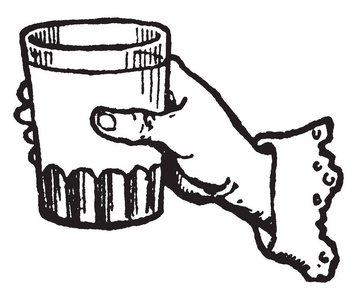 全饮玻璃是一个饮用容器，复古线绘图或雕刻插图。