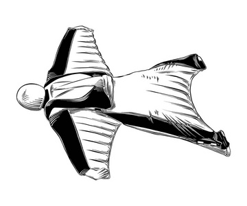 手绘素描的翼服在黑色孤立的白色背景。详细的复古风格绘图。矢量插图