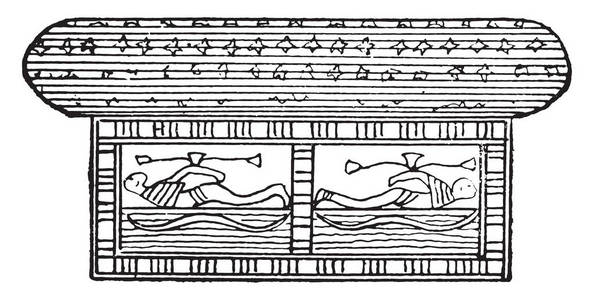 埃及床，复古雕刻插图。1881年古代古董家庭的私人生活