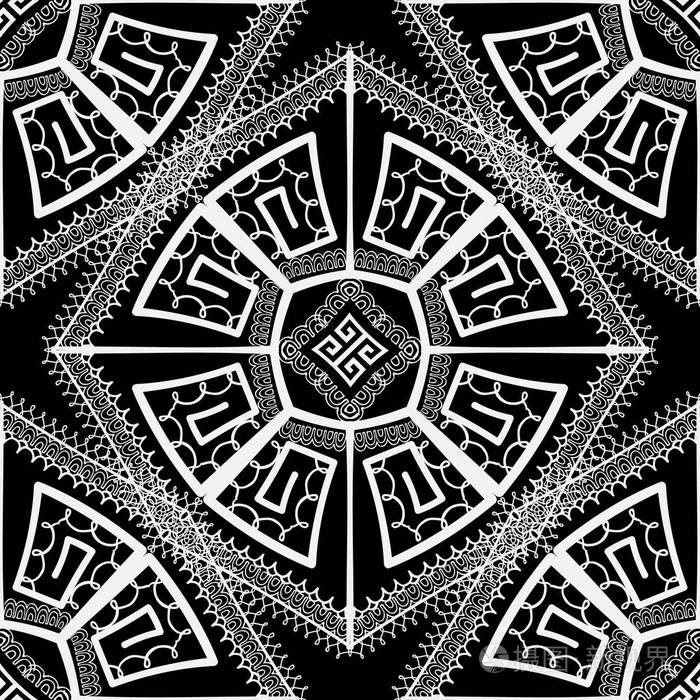 优雅的背景.老式花卉民族风格曼陀罗饰品.涂鸦手绘几何设计.单色模板.
