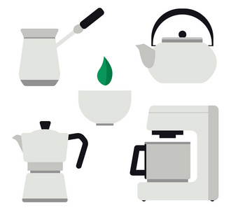 泡茶和咖啡平面矢量图解工具集
