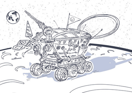 月球车在白色空间背景上照片