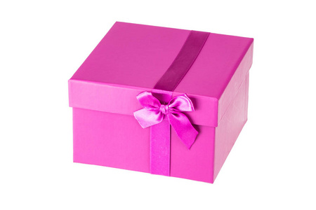 礼物或礼品盒与粉红色丝带弓隔离在白色背景。生日，情人节或其他假期。
