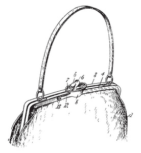 s bag for carrying keys, vintage line drawing or engraving illus