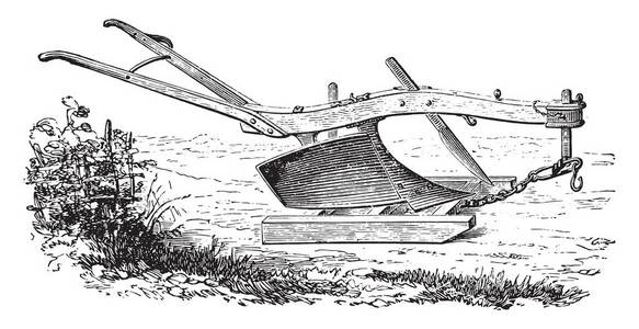 多巴索在他的雪橇上犁地,老式雕刻插图.工业百科全书e-o.