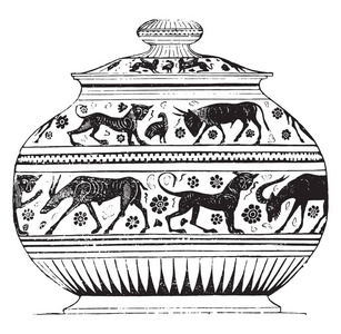 希腊花瓶复古雕刻插图。 工业百科全书1875年