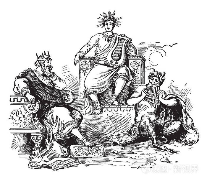 米达斯的照片在这幅画中希腊国王米达斯可以看到坐在王位上的古董线