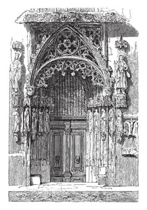 圣塞巴尔德教堂的新娘门是一座由罗马和哥特式建筑设计复古线条绘制或雕刻插图组成的教堂。
