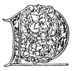 哥特式不规则复古线绘图或雕刻插图中的字母p