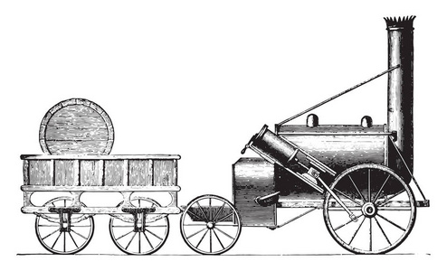 火箭g.斯蒂芬森老式雕刻插图。 工业百科全书1875年