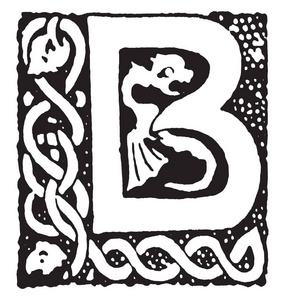 装饰性大写字母b复古线条画或雕刻插图