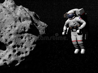 宇航员探索小行星三维渲染