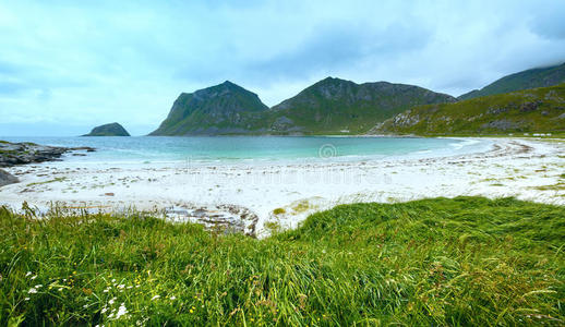 haukland beach夏日景观挪威，lofoten。