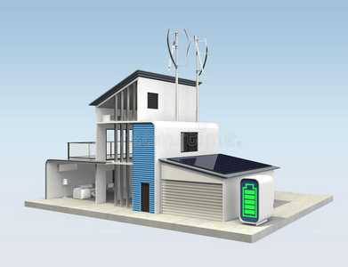 太阳能和风能发电的房子图片