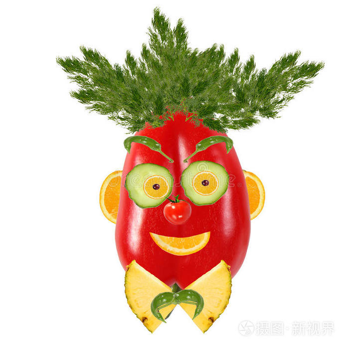 蔬菜水果做成的微笑男人肖像
