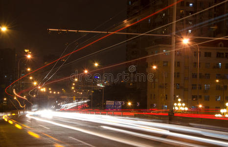 大城市道路夜间车灯