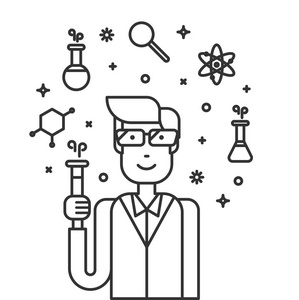 实验室研究报告医学研究.实验室.人类科学家大纲矢量插图.