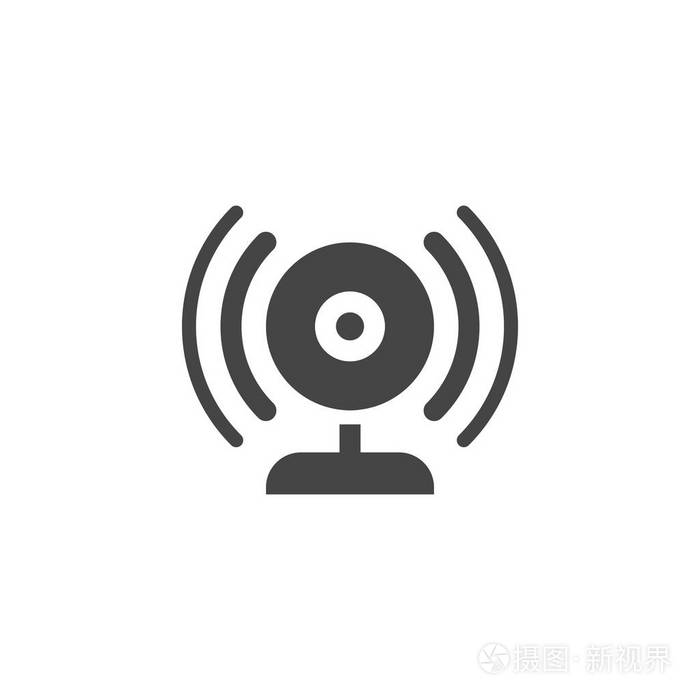 广播通过摄像头黑色平面图标.网络摄像机和声波标签.